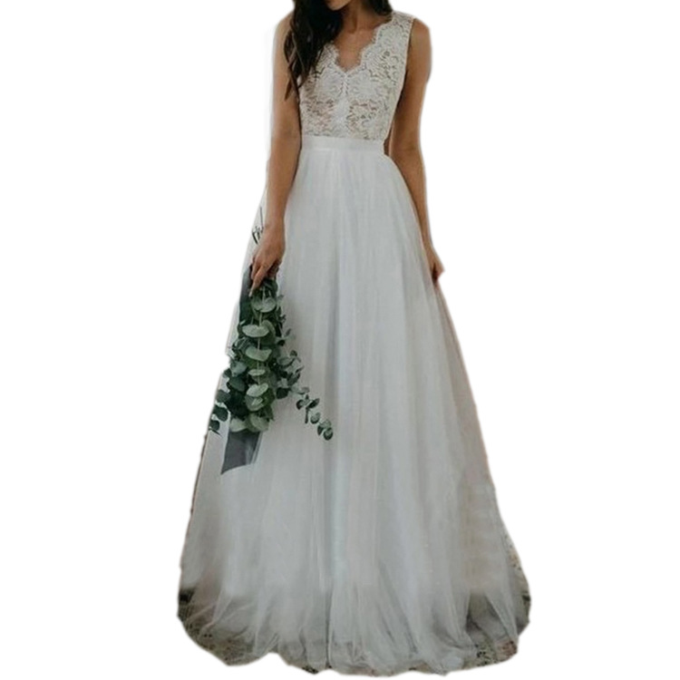 2025 New Shoulder Deep V Neck Sleeveless Large Backless Slim Lace Small Trailing a Version Wedding Dress Travel Photography Gauze