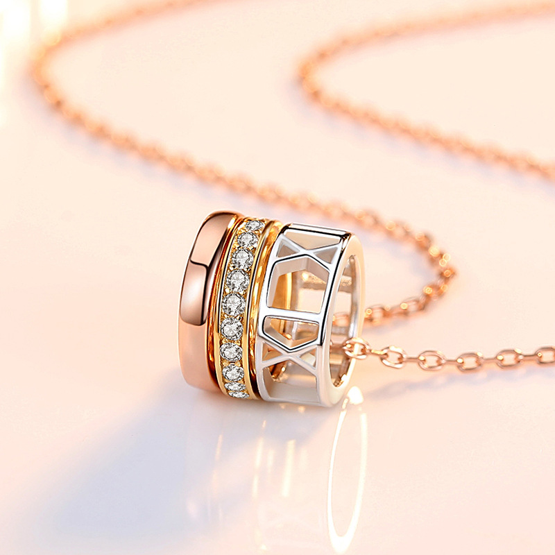 Celebridad en línea Singapur S925 plata esterlina romana collar digital colgante círculo simple diamante-incrustado anillo clavícula cadena femenina