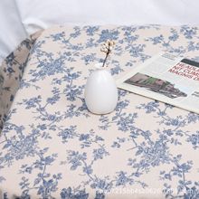 ins风法式复古棉麻蓝色花朵野玫瑰桌布 野餐布餐垫 拍照背景布