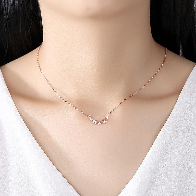 Collar de plata esterlina S925 estrella conectada estilo simple de moda con incrustaciones de collar de estrella de circón estrella de cinco puntas joyería brillante