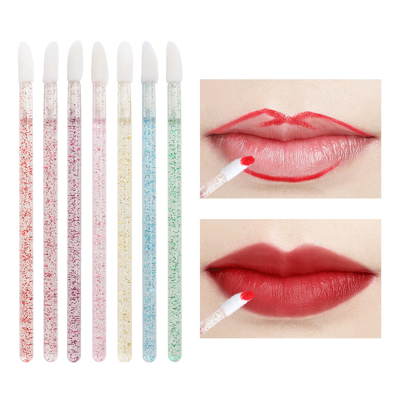 Wholesale Crystal Rod Flocking Lip Brush Lip Glaze Brush Makeup Brush Beauty Tools 50 Pack Portable Lipstick Brush