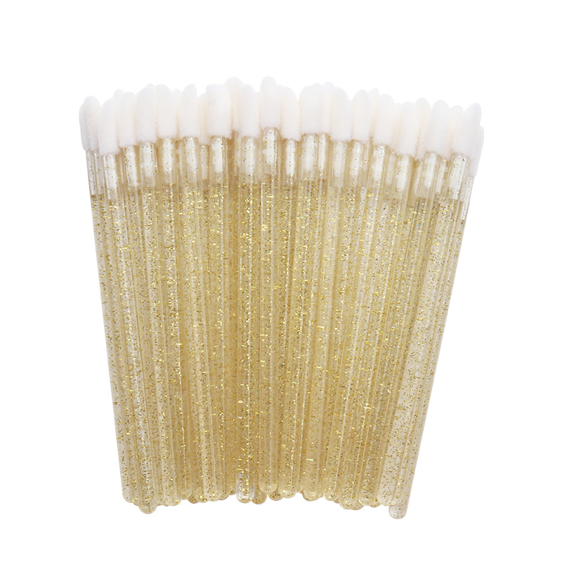 50 piezas/paquete Cepillo de labios de varilla de cristal desechable Cepillo de brillo de labios Cepillo de maquillaje Herramienta de belleza Cepillo de lápiz labial portátil