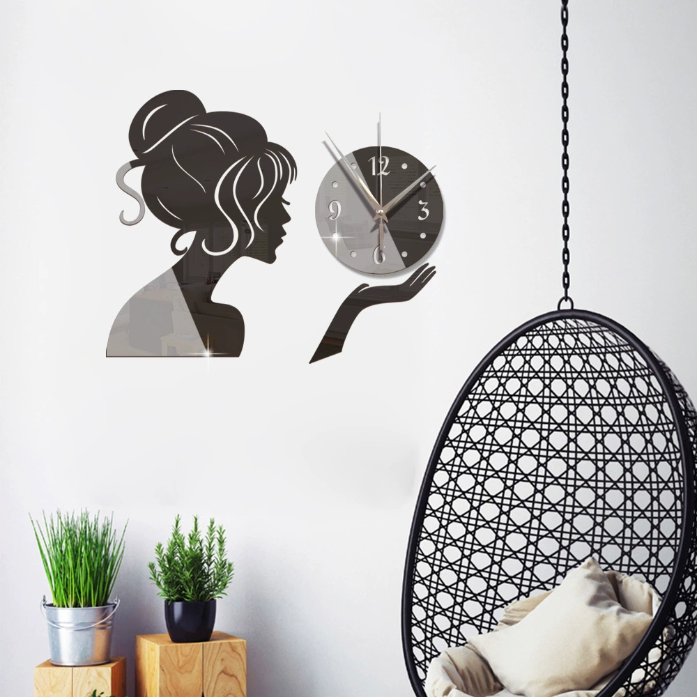 Shiqi домашний Творческий девушка зеркало акриловые часы бесшумные настенные часы спальня современные модные настенные наклейки DIY074