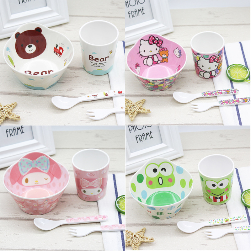 Baby gift elementary school children tableware rice bowl melamine cartoon drop-resistant soup bowl water Cup spoon Fork fruit plate