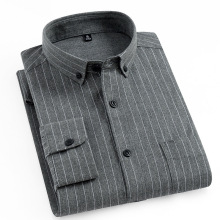 男士条纹衬衫韩版磨毛休闲长袖职业衬衣亚马逊外贸短袖透气棉质