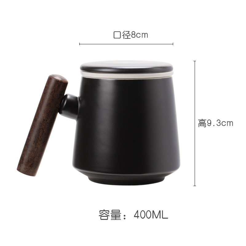 Taza de cerámica con mango de madera con cubierta de té, taza de té de flores, taza de agua, caja de regalo, bolsa, conjunto de grabado