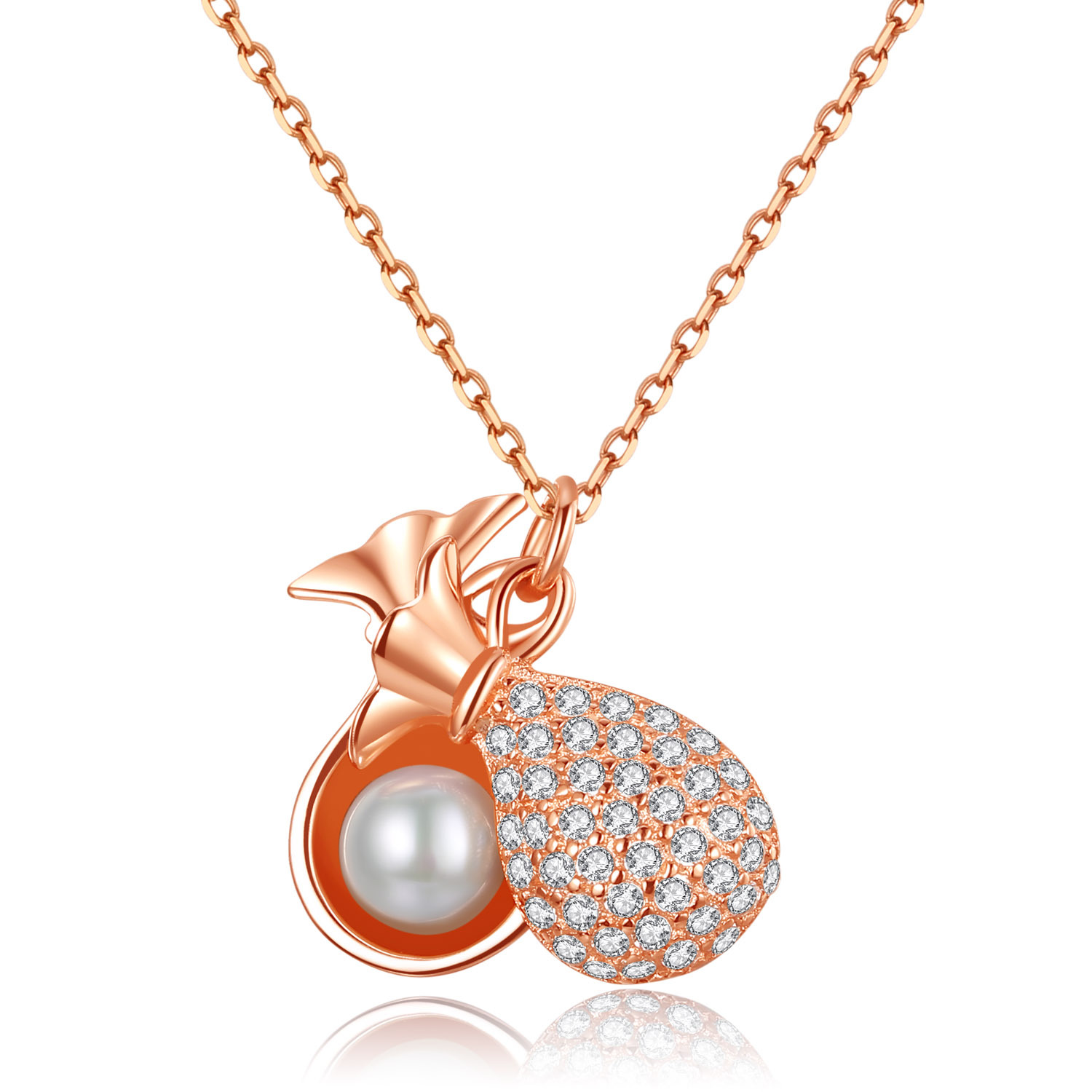 Online celebridad Singapur S925 Lucky Bag collar de diamantes colgante nicho simple perla clavícula cadena femenina