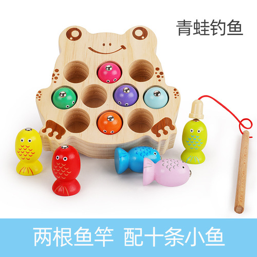 Wooden balls children's wooden magnetic kitten fishing game play house magnetic early education baby toys wholesale