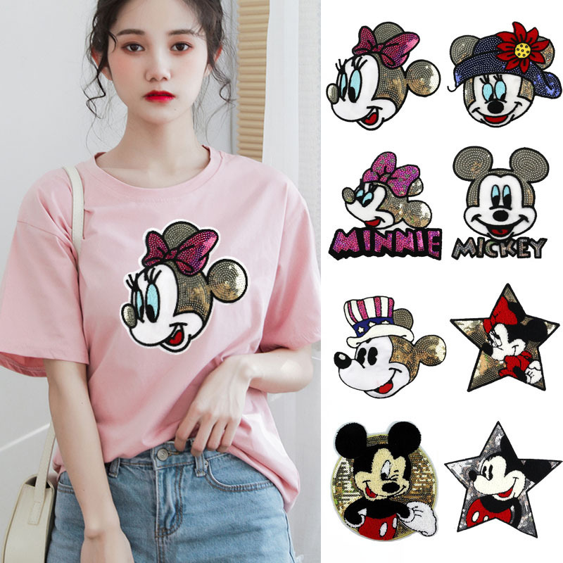 Hot New Embroidered Cartoon Pattern Mickey Cloth Stickers All-match T-shirt Decorative Minnie Patch diy Ripped Hole Subsidy