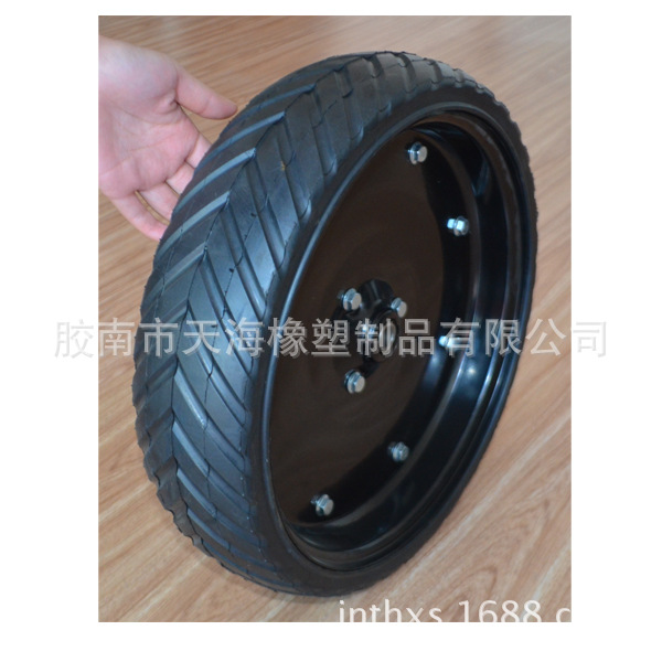 农用轮子16"X4” V 型人字八字胎纹配半实心空心不充气橡胶轮胎
