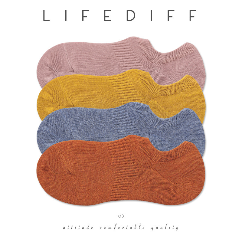 Lifediff Pure Color Thin Women's Boat Socks Shallow Mouth Socks Cotton Invisible Socks Short Socks Simple Non-Slip Socks 20210