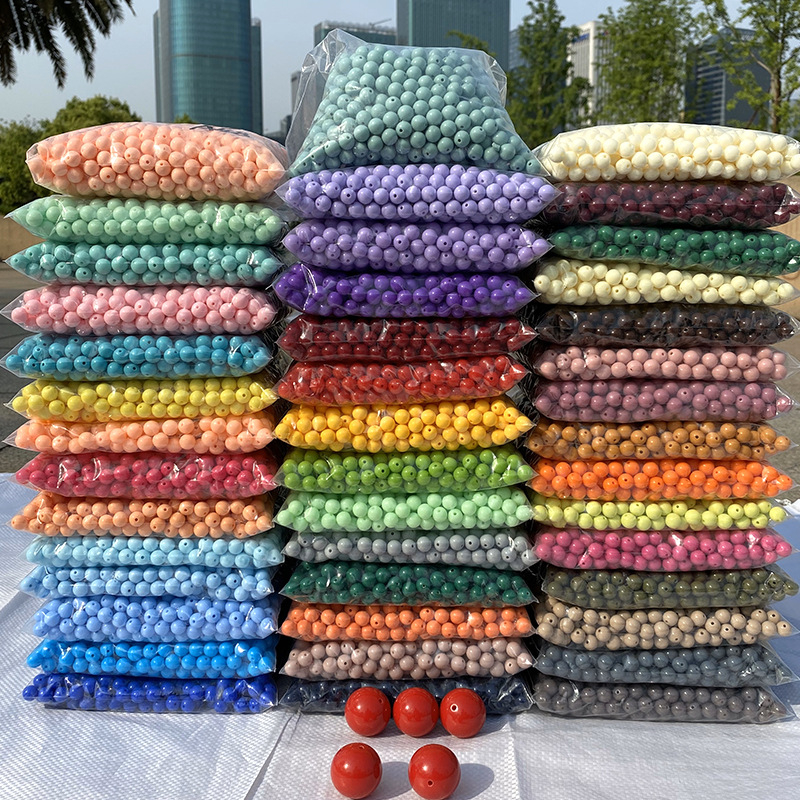 Acrylic solid color round beads mobile phone chain beaded DIY woven bag handmade beaded jewelry loose beads wholesale