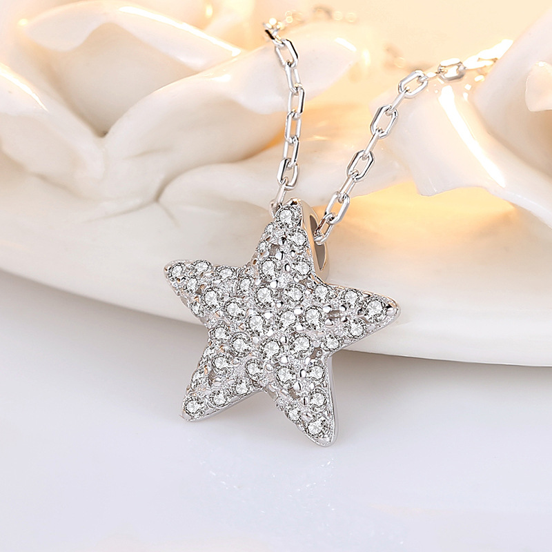 Collar de la Estrella de plata esterlina S925 estilo de lujo ligero de moda con incrustaciones de diamantes de circón estrella de cinco puntas collar de mujer Cadena de clavícula al por mayor