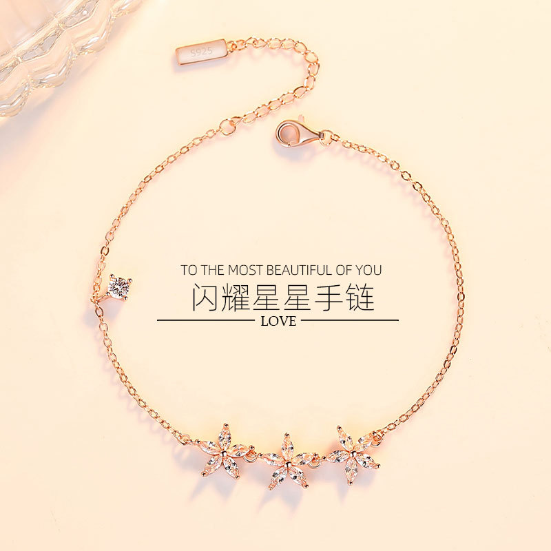 Luz estilo de lujo s925 pulsera de plata esterlina estrella diamante incrustado nicho pulsera de moda simple pulsera de la estrella de las mujeres