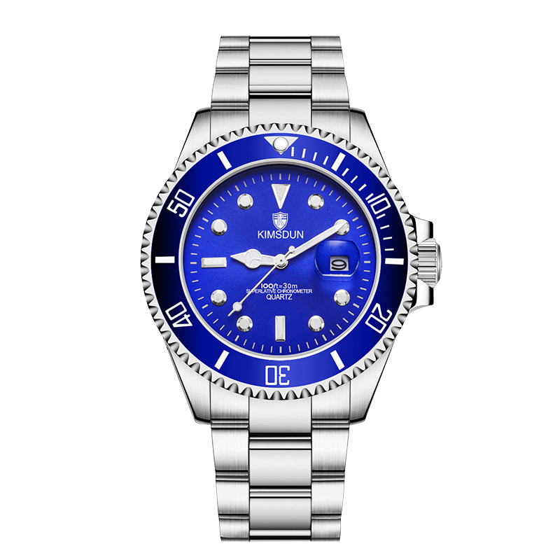 Popular water ghost watch men's fashion refined steel belt calendar luminous waterproof quartz watch men's watch wholesale cross-border hot sale