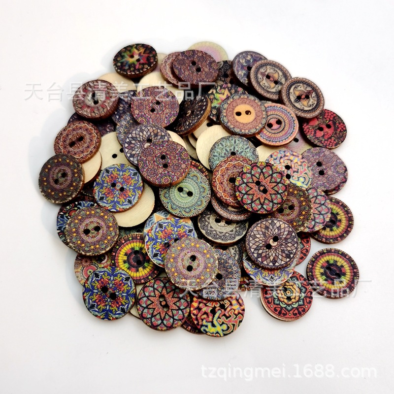 1,5/2/2,5 cm botón redondo vintage impreso oblea 3 botones de madera