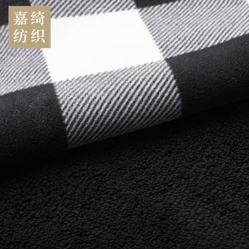 黑白格子印花摇粒绒布料480g复合舒棉绒面料供应经典格子印花绒布