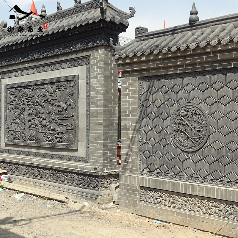 定制扇形砖雕 浮雕仿古砖雕影壁墙 青砖雕刻 装饰砖雕影壁