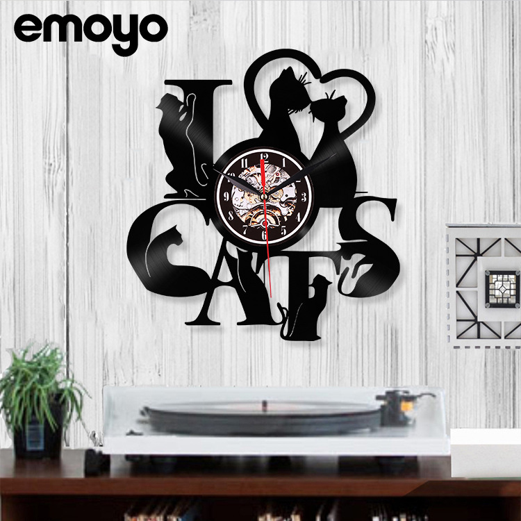 Vinilo creativo vintage arte decorativo lindo gato Reloj de pared moda dormitorio decoración hogar Reloj de pared