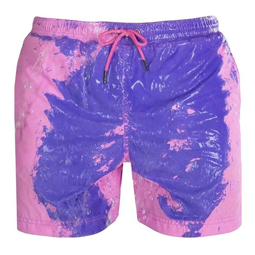 Cross-border e-commerce best-selling water-changing beach shorts for men, quick-drying plus-size swim trunks, temperature-sensitive color-changing shorts, factory stock available