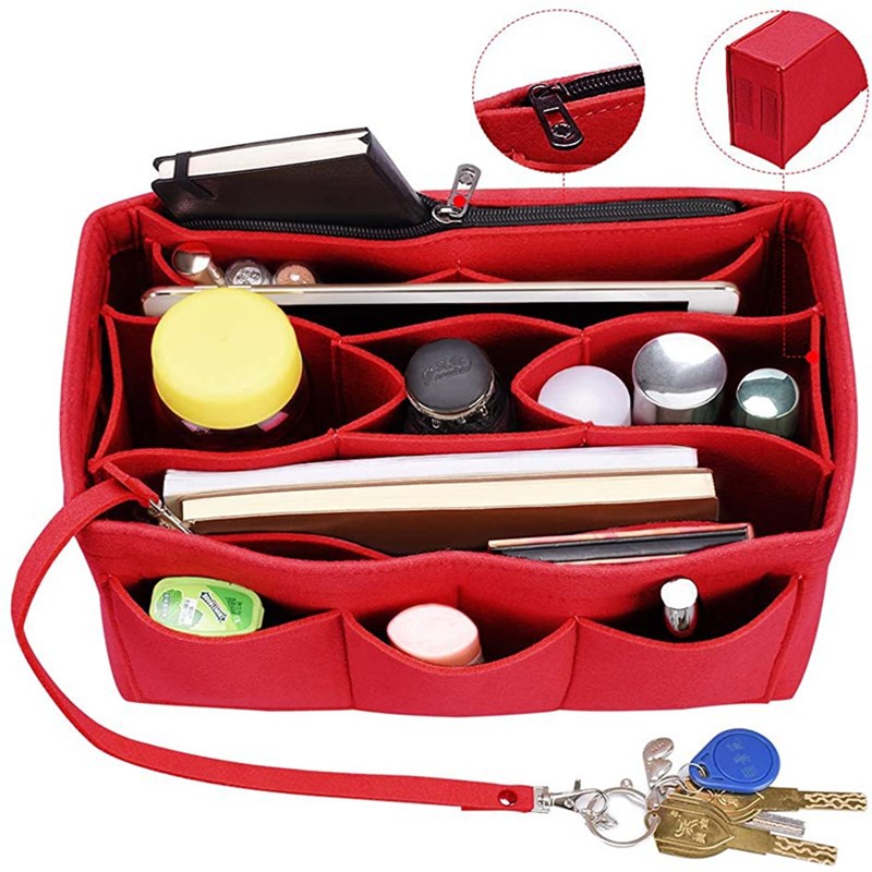 跨境毛毡内胆包大容量化妆包毛毡包中包可拆卸简约收纳包整理