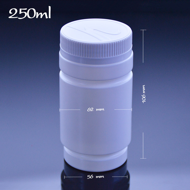 250ml垫片旋盖HDPE固体药用塑料瓶胶囊片剂粉末瓶防潮密封容器