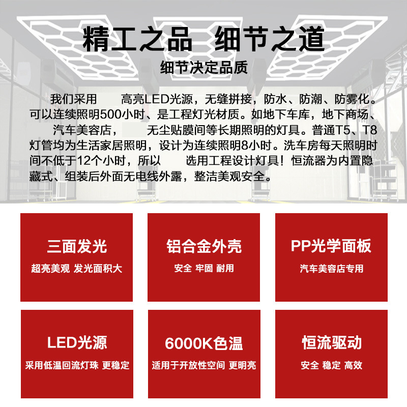 Sala de lavado de coches Estación de luz tienda de belleza led luz de techo de cristal chapado en película taller sin polvo tienda de 4S luz de la parrilla