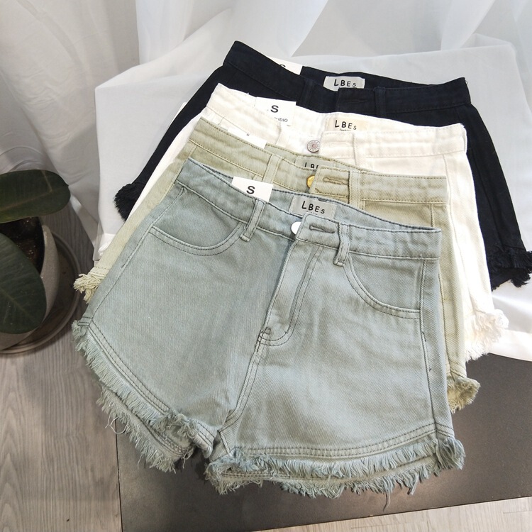 2026 Spring/Summer New Style Practical and Easy-To-Match/Slimming/Elegant Solid Color Retro High-Waisted Fringed Denim Shorts for Women
