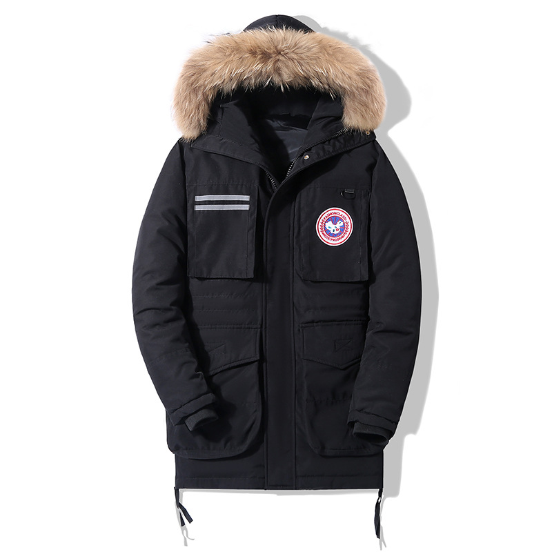 Chaqueta de plumón para hombre de media longitud 2023 Invierno Nueva chaqueta de plumón de pato con cuello de piel grande con capucha abrigo de hombre engrosado cálido