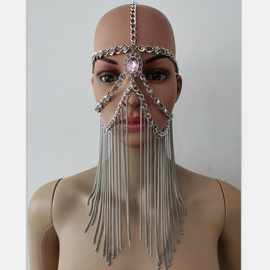 欧美热销焊钻头链head chains朋克挂须合金面罩 跨境饰品