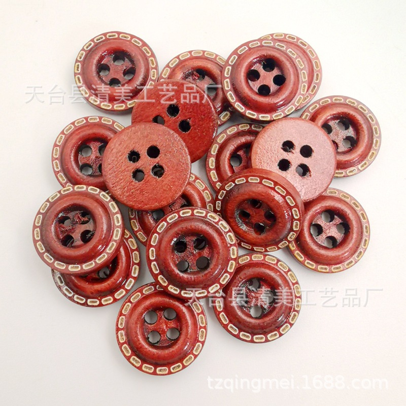 Botones de madera de punto marrón de cuatro agujeros de puntos 100 piezas de un paquete de botones decorativos de madera de cuatro ojos con puntos de borde ancho