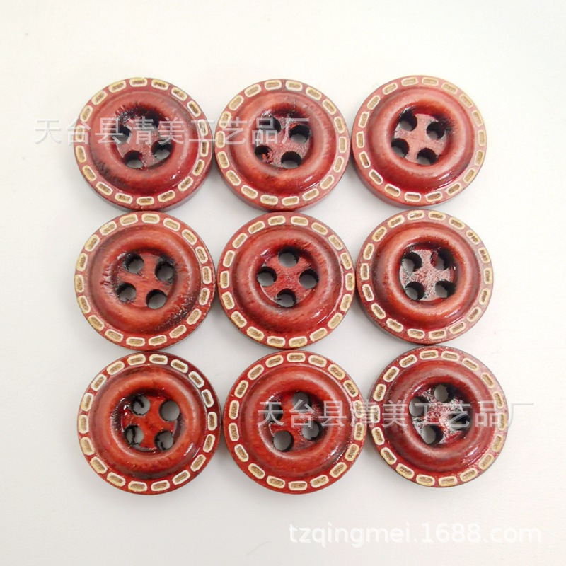 Botones de madera de punto marrón de cuatro agujeros de puntos 100 piezas de un paquete de botones decorativos de madera de cuatro ojos con puntos de borde ancho