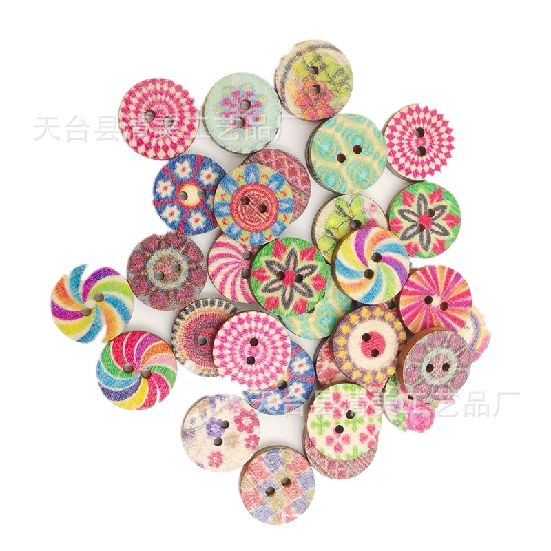 15/20/25mm botones de madera redondos con estampado de madera retro botones de madera con estampado redondo 100 piezas en un paquete