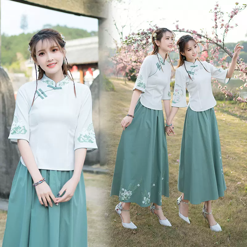 厂家直销批发代发新品闺蜜女上衣民族风绣花修身棉麻唐装茶服上衣