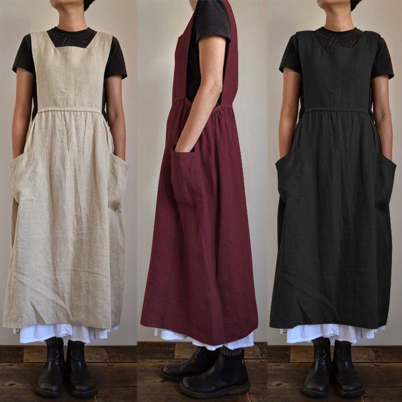 2023 Cross-border Source ebay Women's Cotton and Linen Apron High Waist Long Wai Home Clothes Loose Long Dress 2023 Cross-border Source ebay Women's Cotton and Linen Apron High Waist Long Wai Home Clothes Loose Long Dress