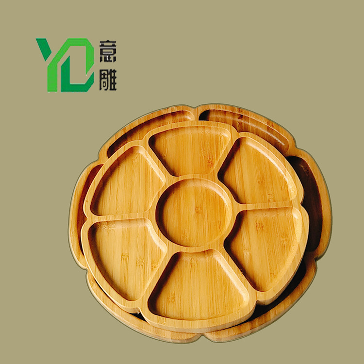 Bamboo Seven-Compartment Round Plate, Creative Fruit Plate, Custom Fruit Plate, Bamboo Plate, Hotel Supplies, Dinner Plate, Tea Tray