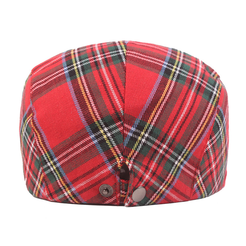 Tela a cuadros tapa enarbolada mujeres boina artística juventud sombrero europeo y americano Comercio exterior sombrero neto sombrero rojo