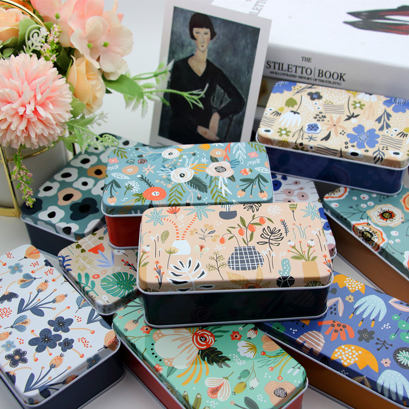 Rectangular Iron Box Square Tinplate Box Through U Disk Sticker Headset Hand Account Card Storage Box Cartoon Candy Box