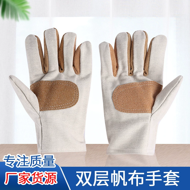 Рабочие перчатки из холста, двухслойные утолщенные перчатки для ремонта автомобилей, работы с материалами, сварки, защитные перчатки, оптовая продажа рабочих перчаток