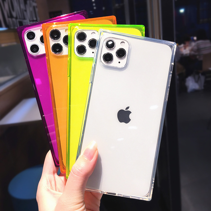 Fluorescent color Square suitable for 13pro/Max Apple 14 phone case iPhone8plus/12 transparent 11 simple