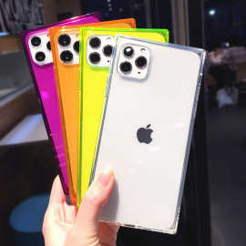 荧光色方形适用13pro/Max苹果14手机壳iPhone8plus/12透明11简约
