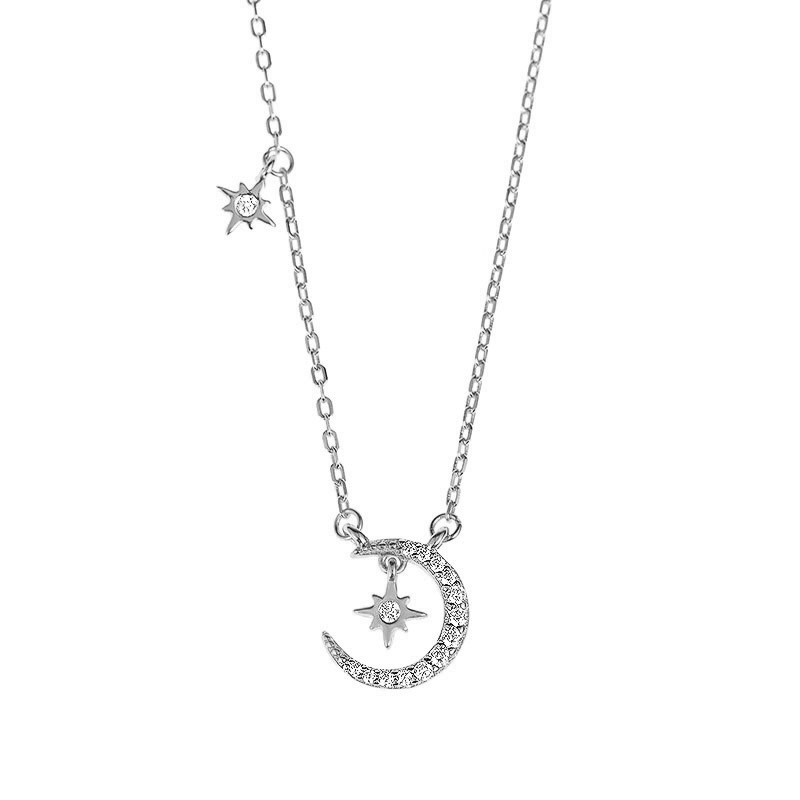 Celebridad en línea Singapur S925 plata esterlina estrella Luna COLLAR COLGANTE nicho diseño simple multi-capa clavícula cadena femenina fabricante