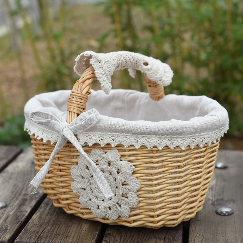 Wicker rattan woven flower basket portable storage egg basket shopping basket picking flower arrangement handmade spring outdoor