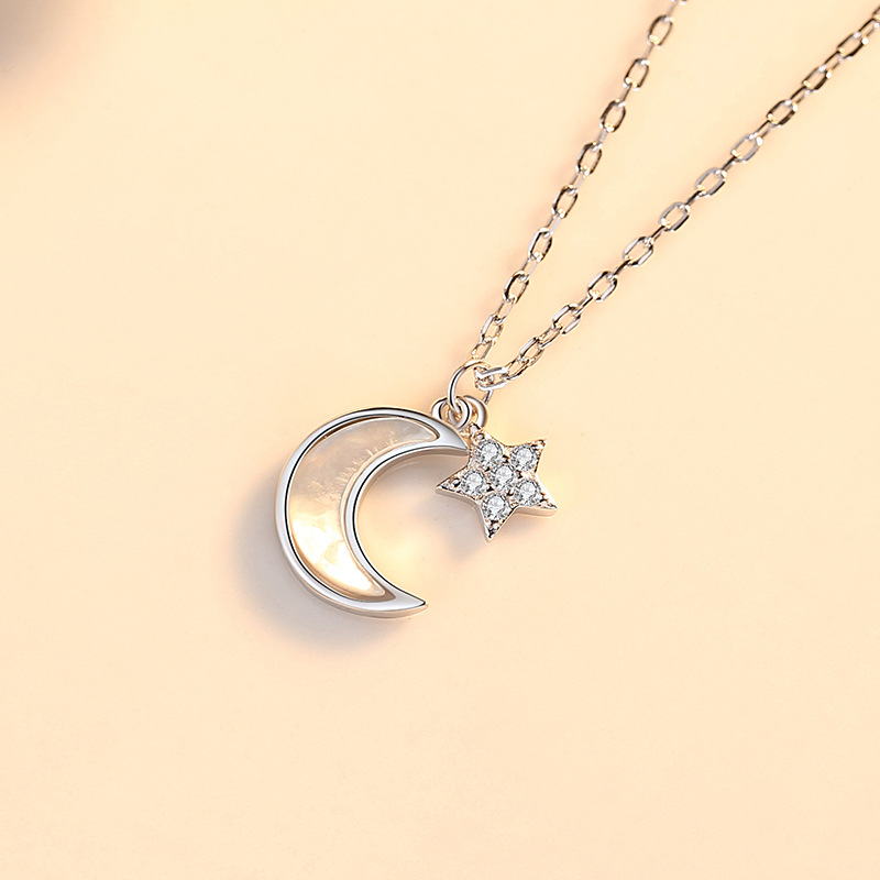 Celebridad en línea Singapur S925 plata esterlina Luna estrella COLLAR COLGANTE nicho simple diseño estrella clavícula cadena femenina