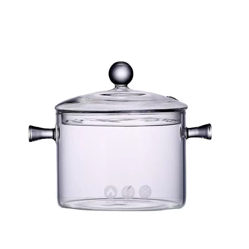 Стеклянная похлебочная кастрюля, стекло borosilicate, 1400 мл, двойная ручка, безопасна для открытого огня и керамической плиты