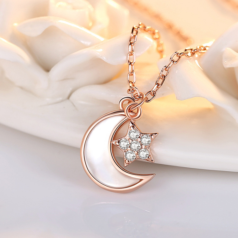 Celebridad en línea Singapur S925 plata esterlina Luna estrella COLLAR COLGANTE nicho simple diseño estrella clavícula cadena femenina