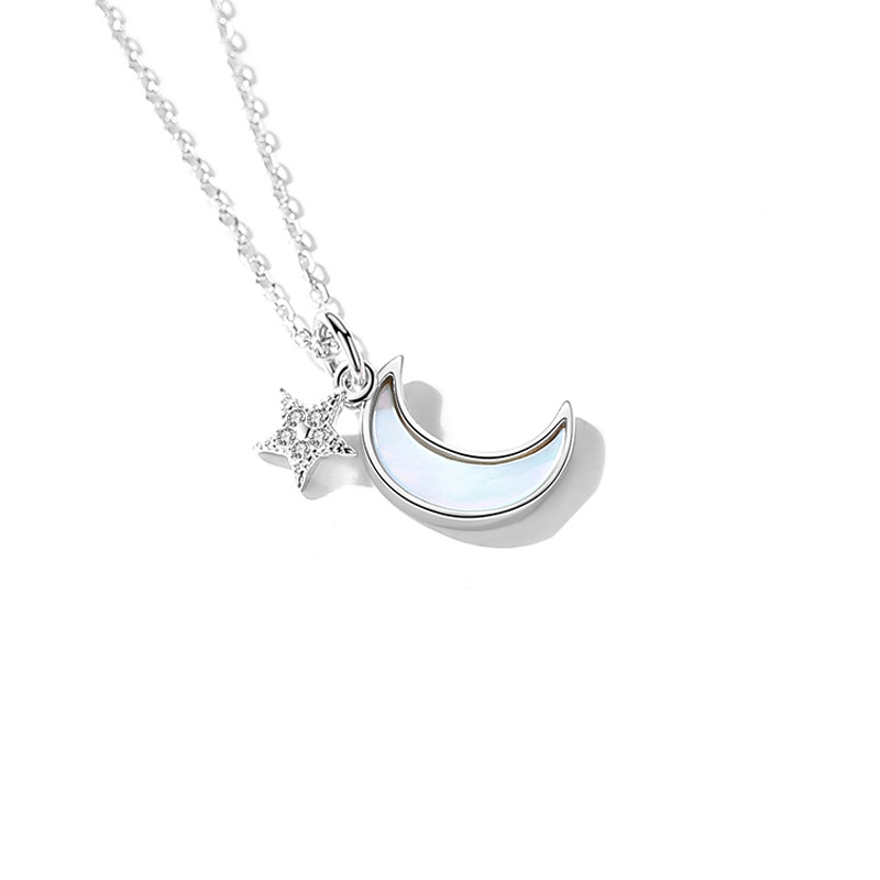 Celebridad en línea Singapur S925 plata esterlina Luna estrella COLLAR COLGANTE nicho simple diseño estrella clavícula cadena femenina