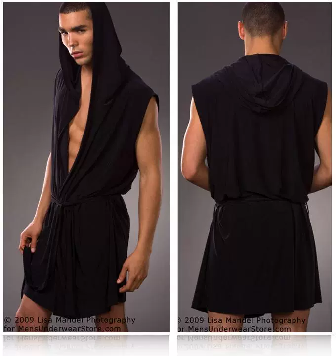 Безрукав robe из шёлка для мужчин, худой вес, осенний халат с капюшоном, дышащая мягкая ткань