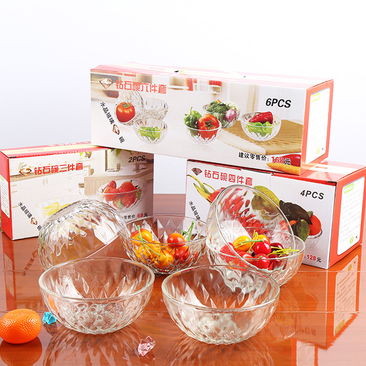 Diamond Glass Bowl Series Set Kitchen Tableware Crystal Salad Bowl Six-piece Set Practical Activity Promotional Gift Diamond Glass Bowl Series Set Kitchen Tableware Crystal Salad Bowl Six-piece Set Practical Activity Promotional Gift