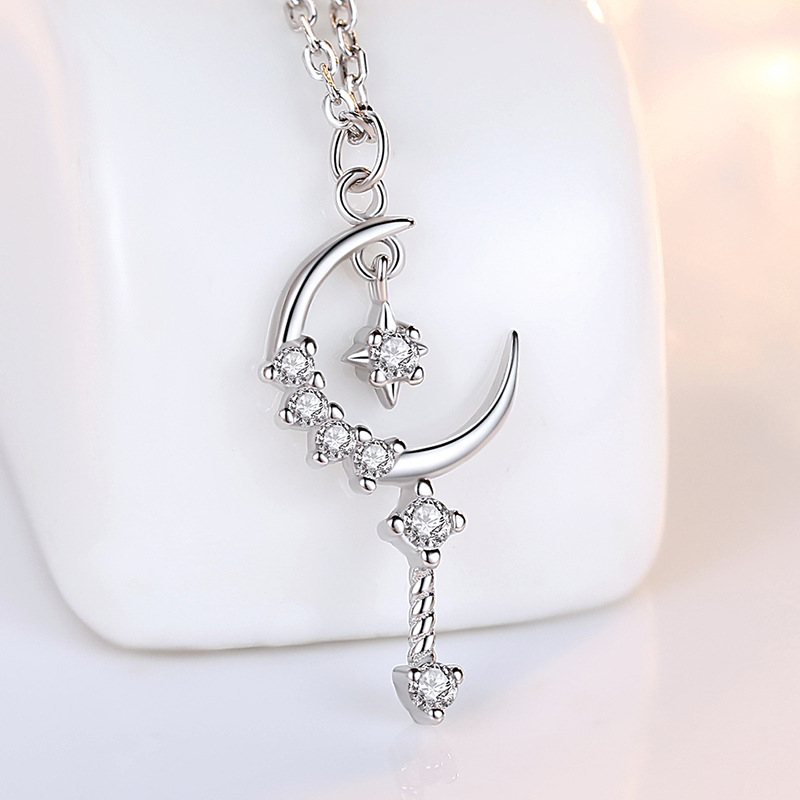 En línea de la celebridad Singapur S925 plata estrella Luna colgante collar nicho simple Hada magia palo clavícula cadena femenina